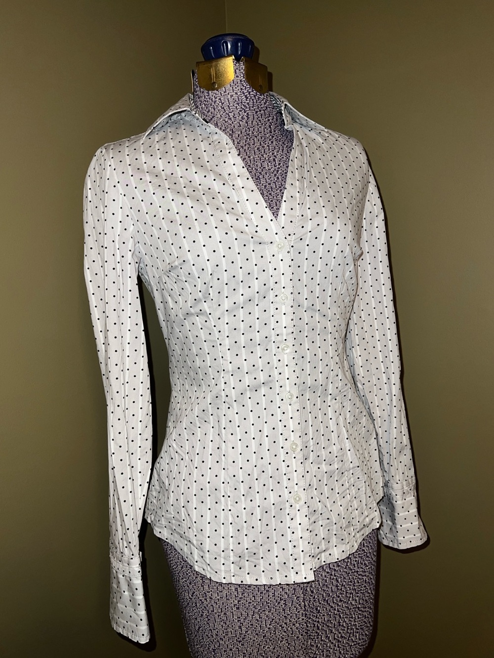 Express Black and White Striped & Polka Dot Blouse - Picture 2 of 9